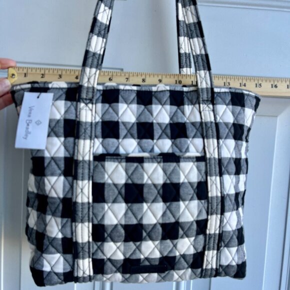 Vera Bradley Tote Bag Quilted Fab Check Pattern Double Handles Pearl & Black NWT - Picture 6 of 11